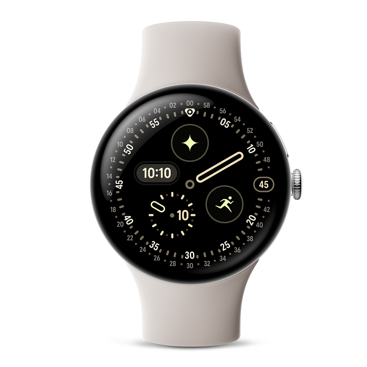 Google Pixel Watch 4 45mm, Caja de aluminio color plata pulida y correa deportiva en Porcelana, Wi-Fi Smartwatch Plata Plata-2