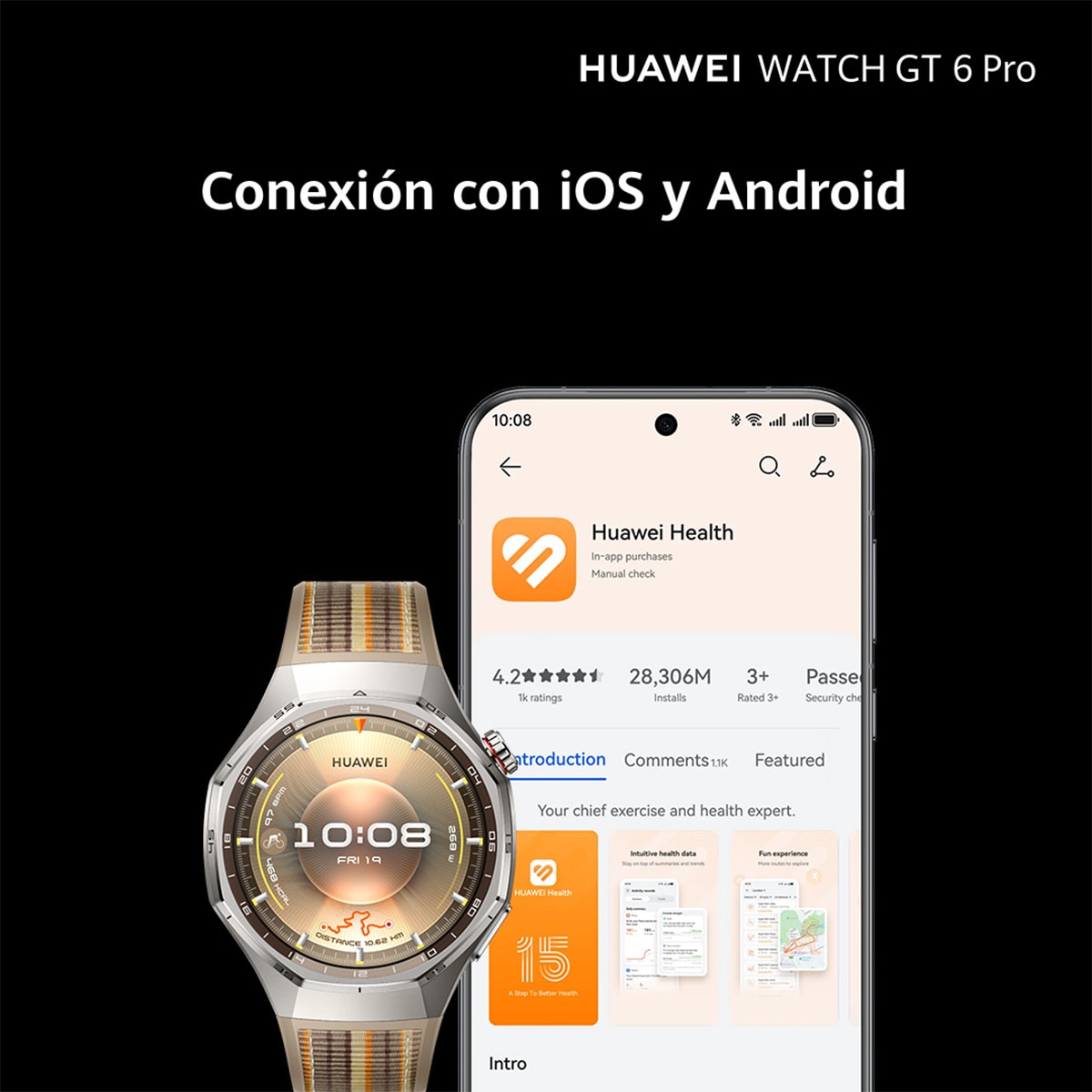 Huawei Watch GT 6 Pro 46mm correa caucho negra Smartwatch Negro-13