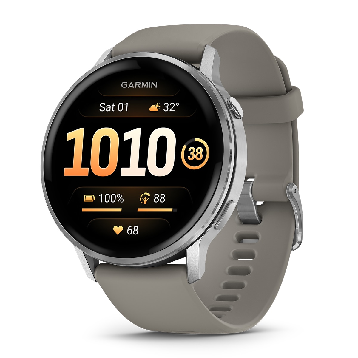 Garmin Venu 4 (45mm) Bisel plateado con correa de silicona gris Smartwatch Plateado-3