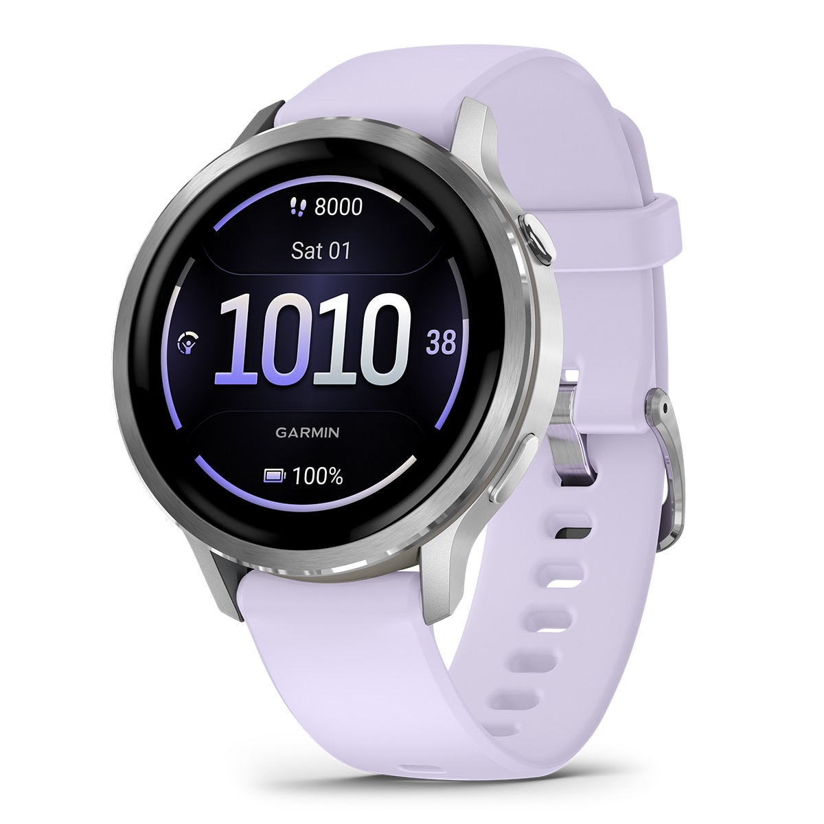 Garmin Venu 4 (41mm) Bisel plateado con correa de silicona lila Smartwatch Plateado-3