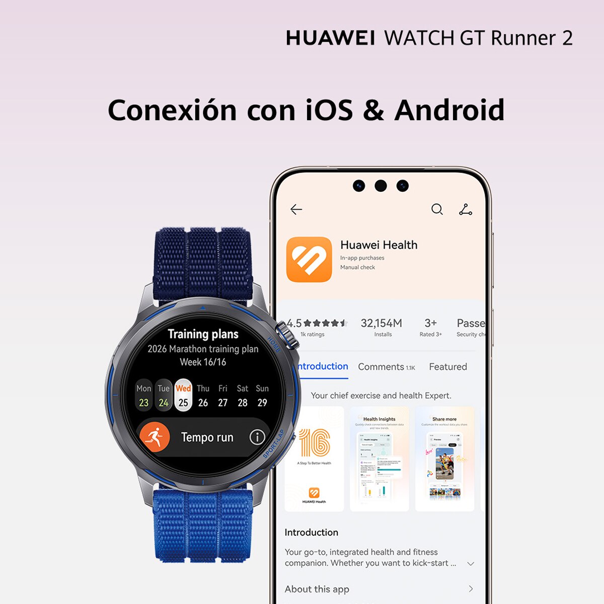 HUAWEI WATCH GT Runner 2, reloj inteligente con GPS Ultra preciso para correr, batería con hasta 14 días de duración, modo maratón inteligente, ritmo en tiempo real, diseño fino con titanio, negro Negro Medianoche-12