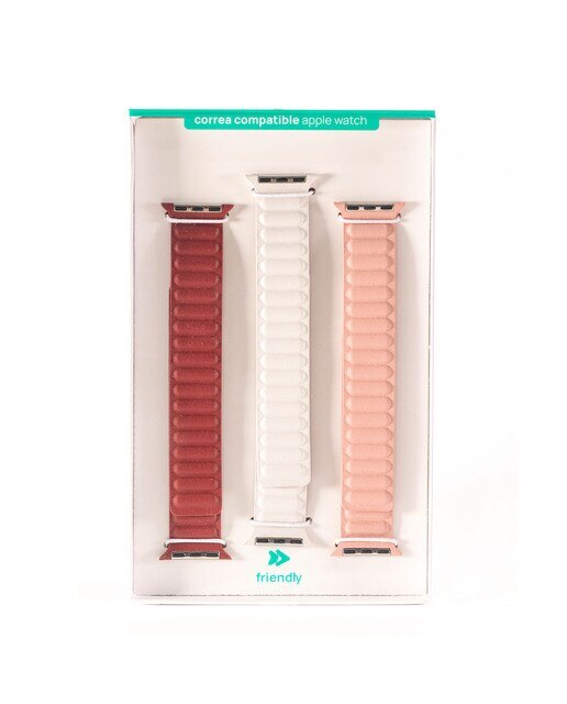 Pack 3 Correas Friendly License PU Magnética para Apple Watch 38/40/41 mm Blanco, Rosa, Vino - Multicolor Multicolor-3