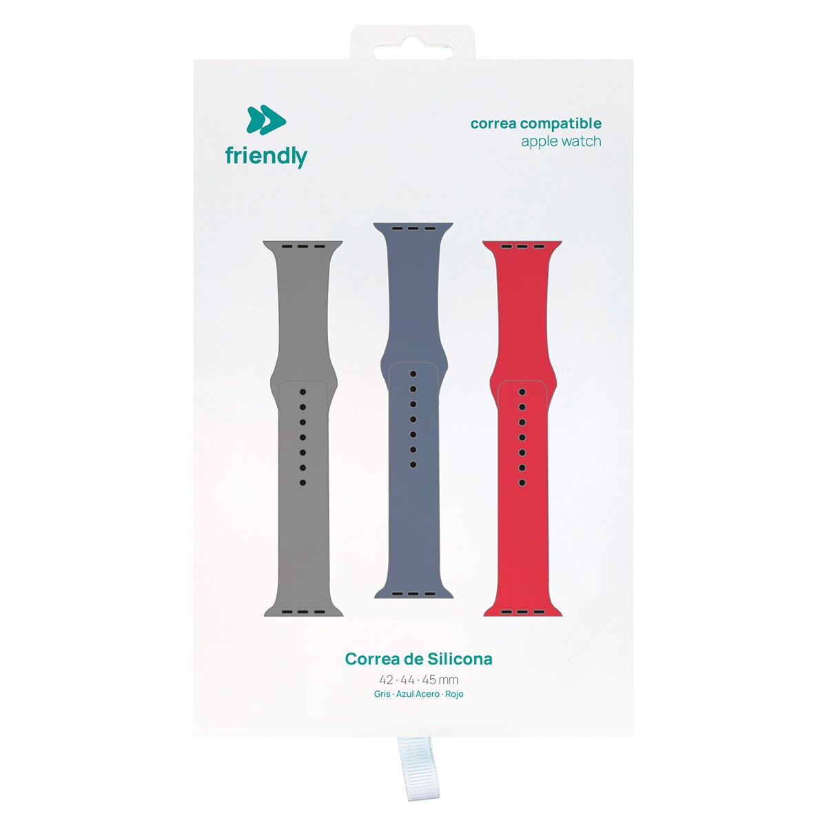 Pack de 3 correas de silicona Friendly License compatibles Apple Watch 42/44/45 mm Gris, Azul Acero, Rojo Multicolor-4