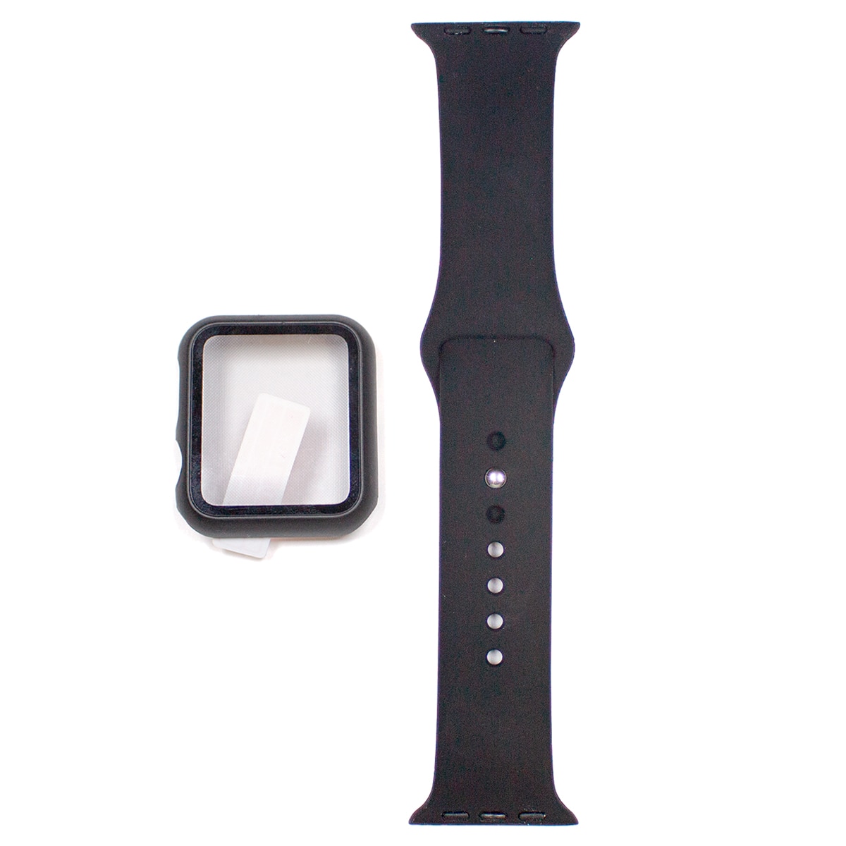 Correa de silicona + protector de pantalla para Apple Watch 42/44/45 mm Negro Negro-1