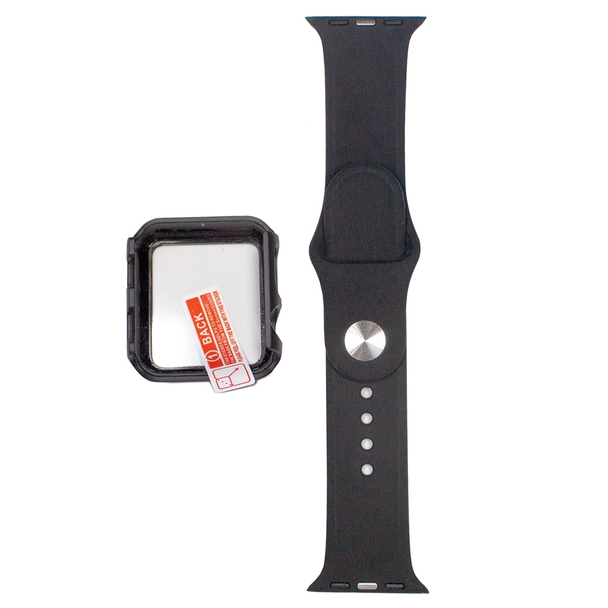 Correa de silicona + protector de pantalla para Apple Watch 42/44/45 mm Negro Negro-2