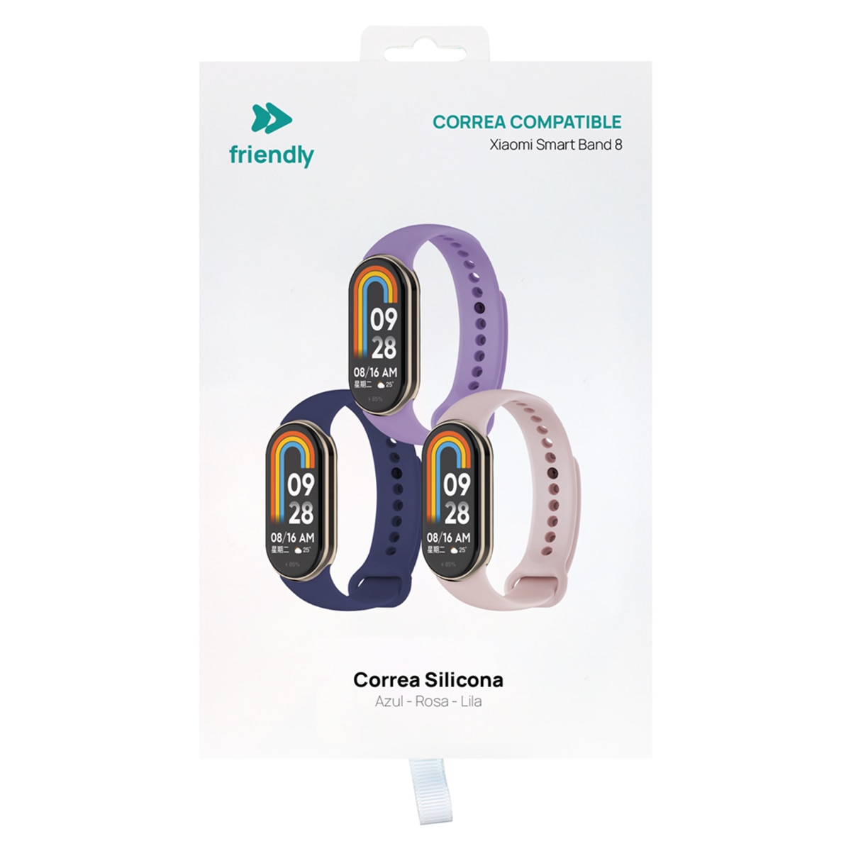 Pack de tres correas de silicona Friendly License para Xiaomi Smart Band 8, azul marino, rosa y lila 4