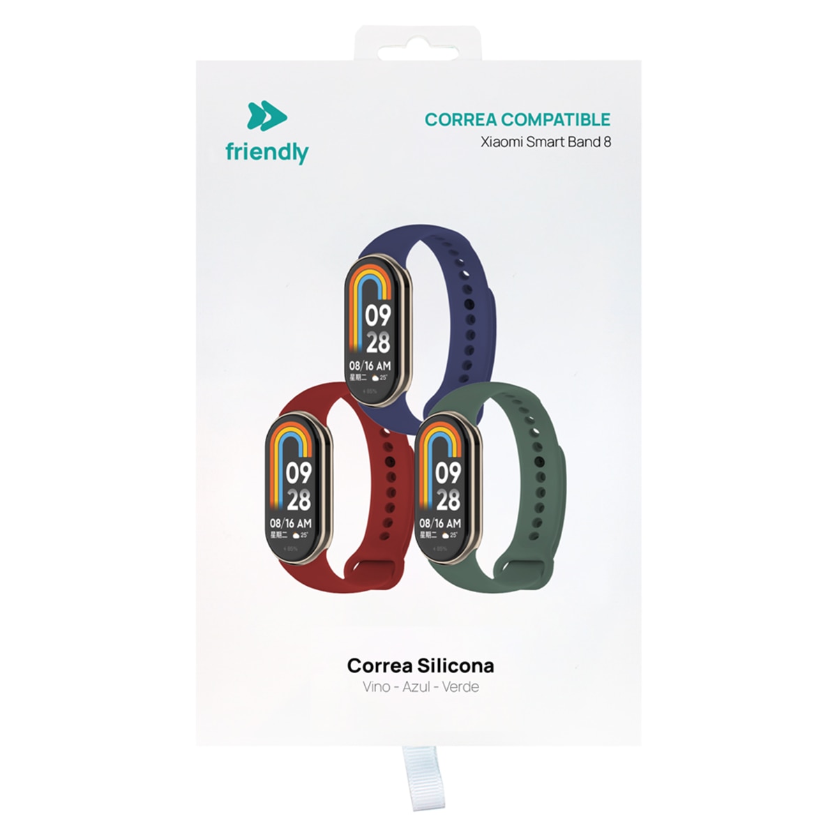 Pack de tres correas de silicona Friendly License para Xiaomi Smart Band 8, granate, azul marino y verde 4
