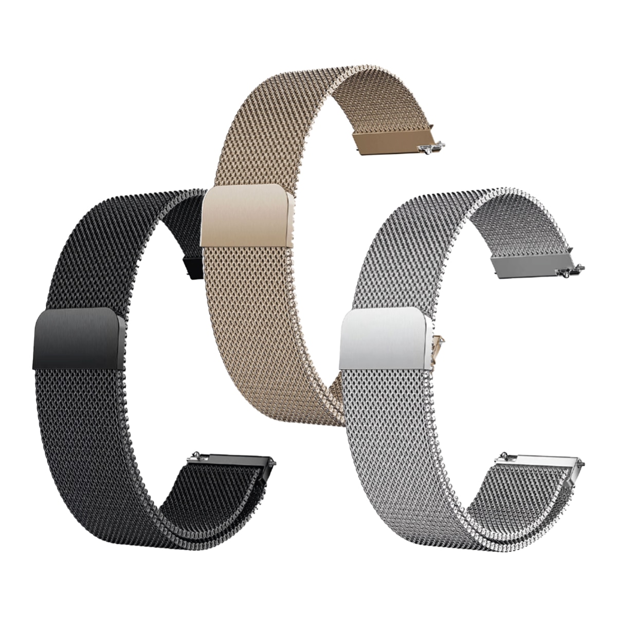 Imagen 0 de Pack de 3 pulseras Friendly License Milanesa Oro, Plata y Negro para Smartwatch de 22mm