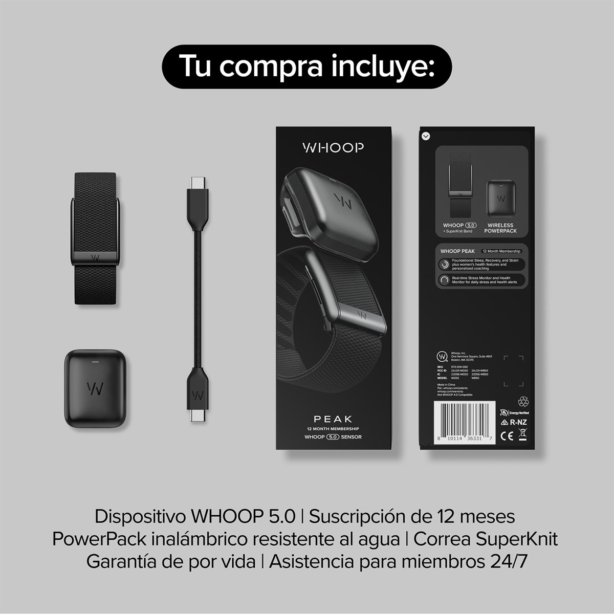 Pulsera de actividad WHOOP Peak 5.0 Obsidiana-3