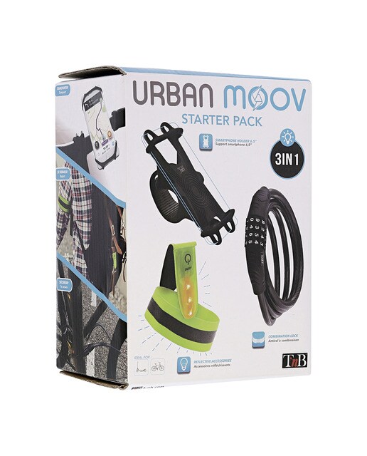 Pack 3 en 1 T'nB UrbanMoov con soporte de smartphone, antirrobo y 2 reflectantes Negro-7
