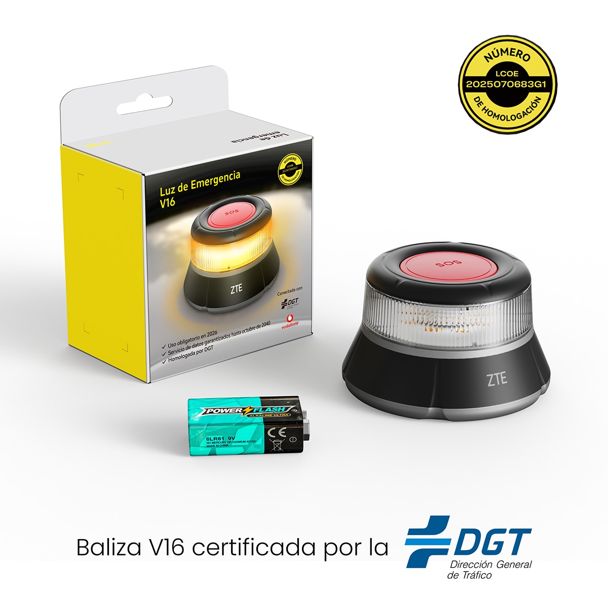 Baliza de emergencia y señalización ZTE V16 con geolocalización Negro-2