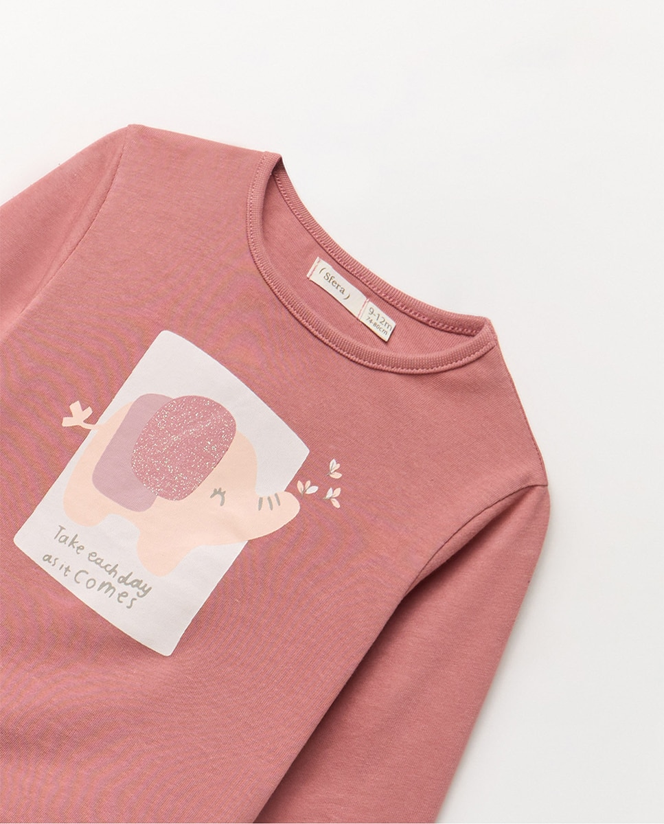 T-shirt com Elefante Rosa-escuro-4