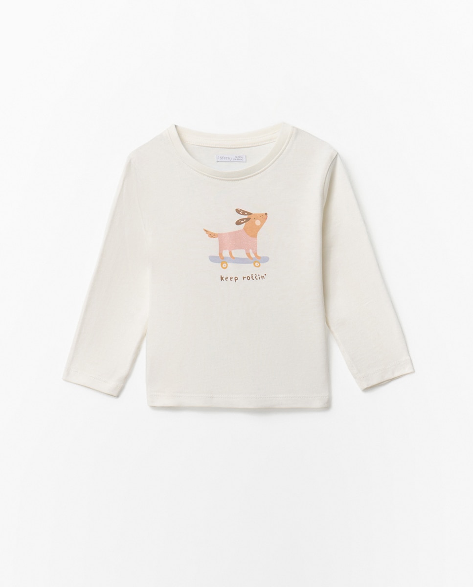 T-shirt com Desenho à Frente Branco-1