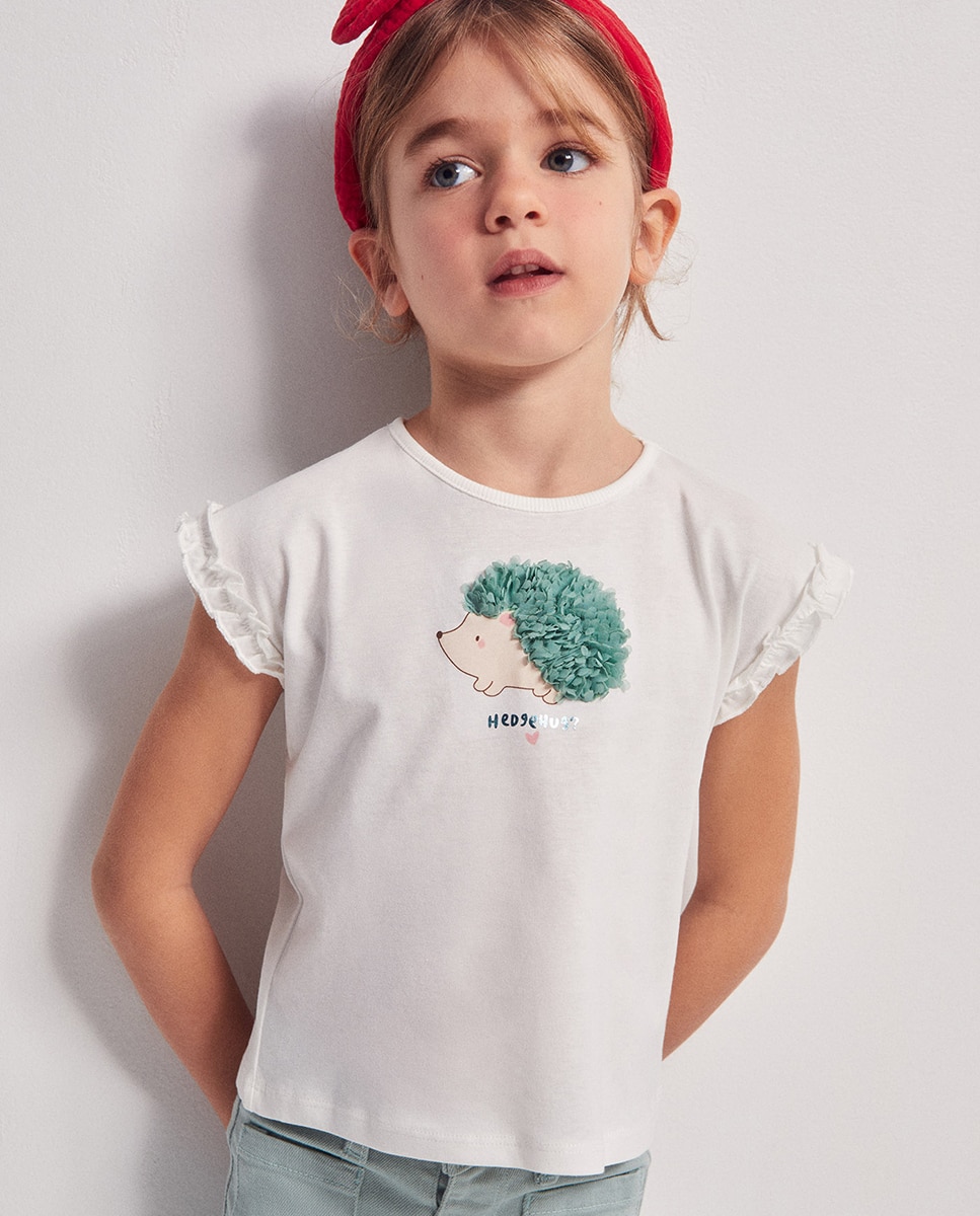 T-shirt com Ouriço e Alface Branco-1