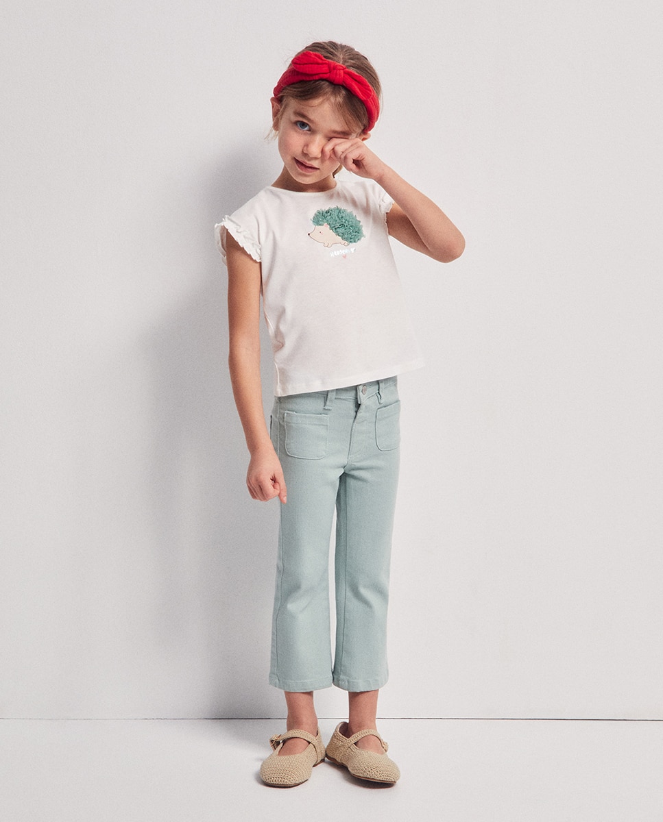 T-shirt com Ouriço e Alface Branco-2