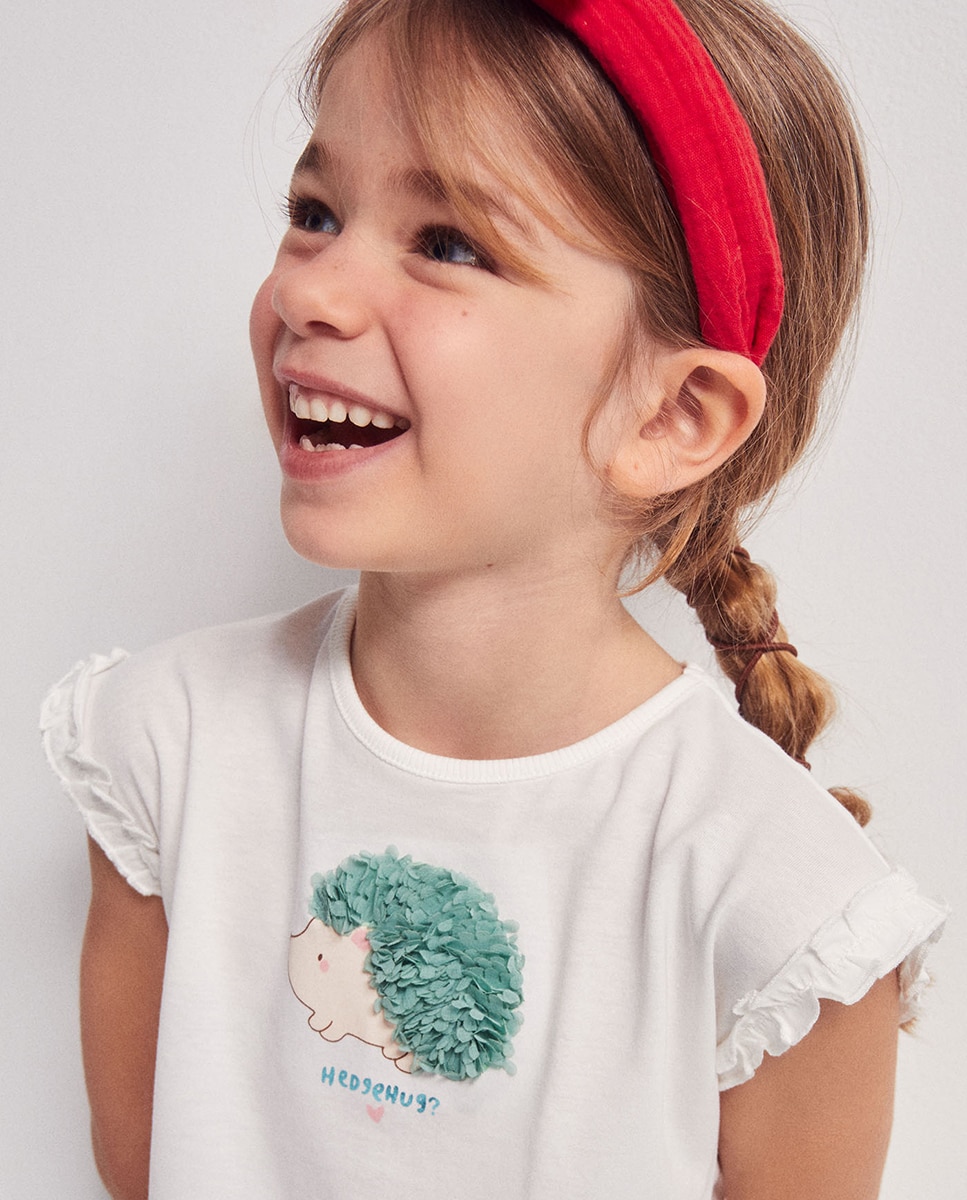 T-shirt com Ouriço e Alface Branco-3