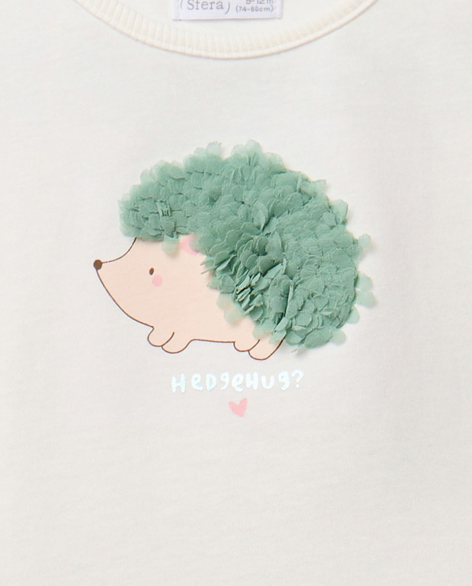 T-shirt com Ouriço e Alface Branco-5