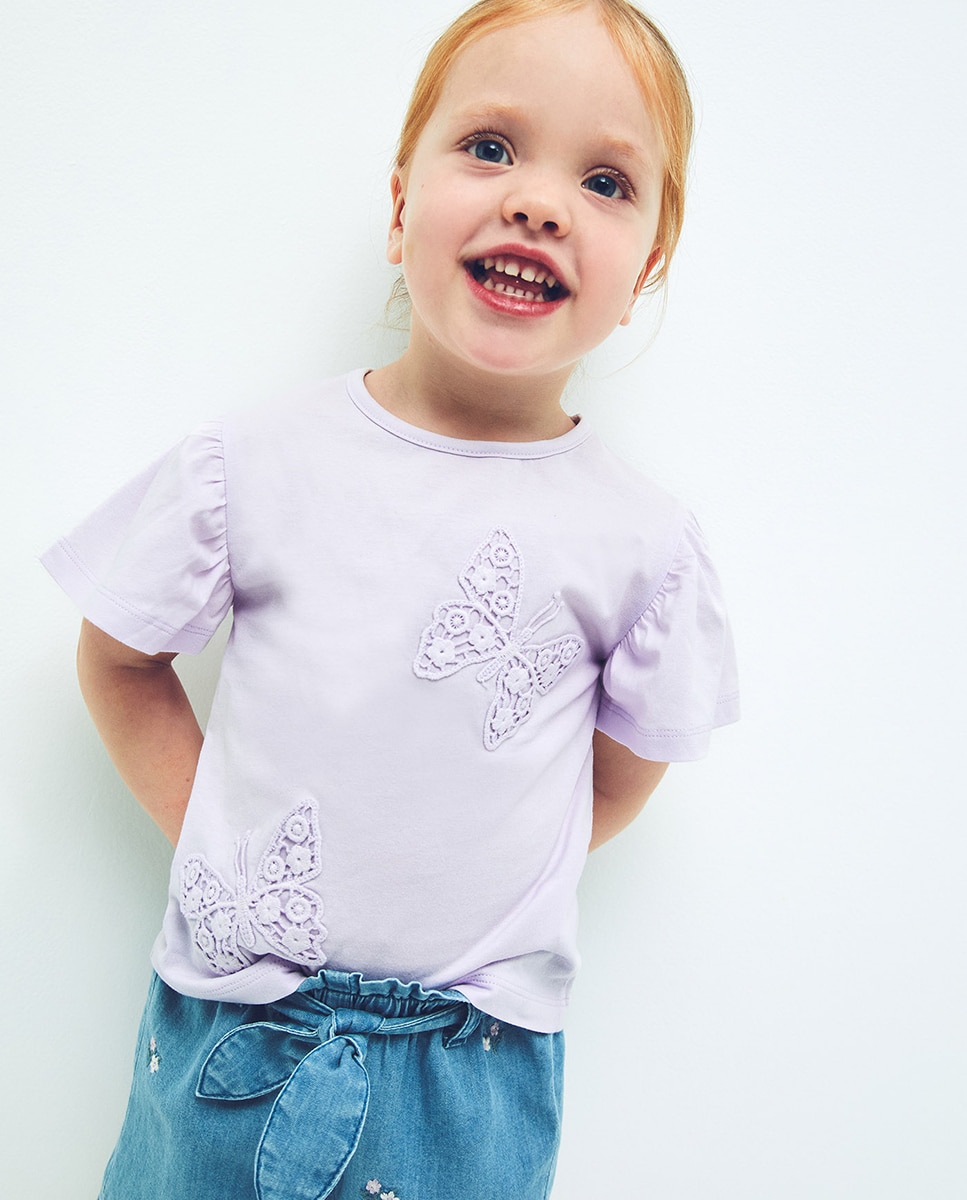 T-shirt com Remendos de Borboleta Sfera Lilás-3