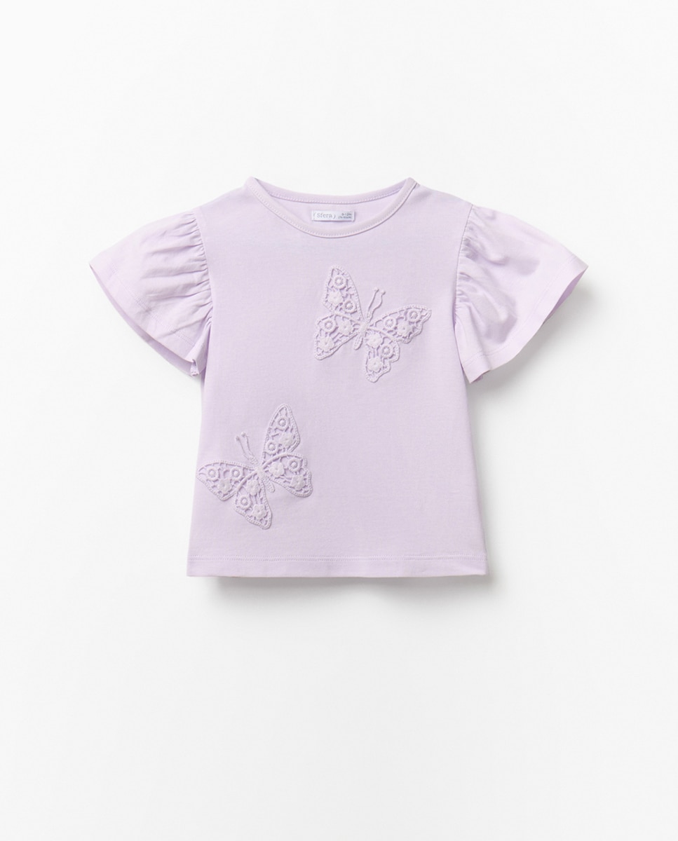 T-shirt com Remendos de Borboleta Sfera Lilás-4