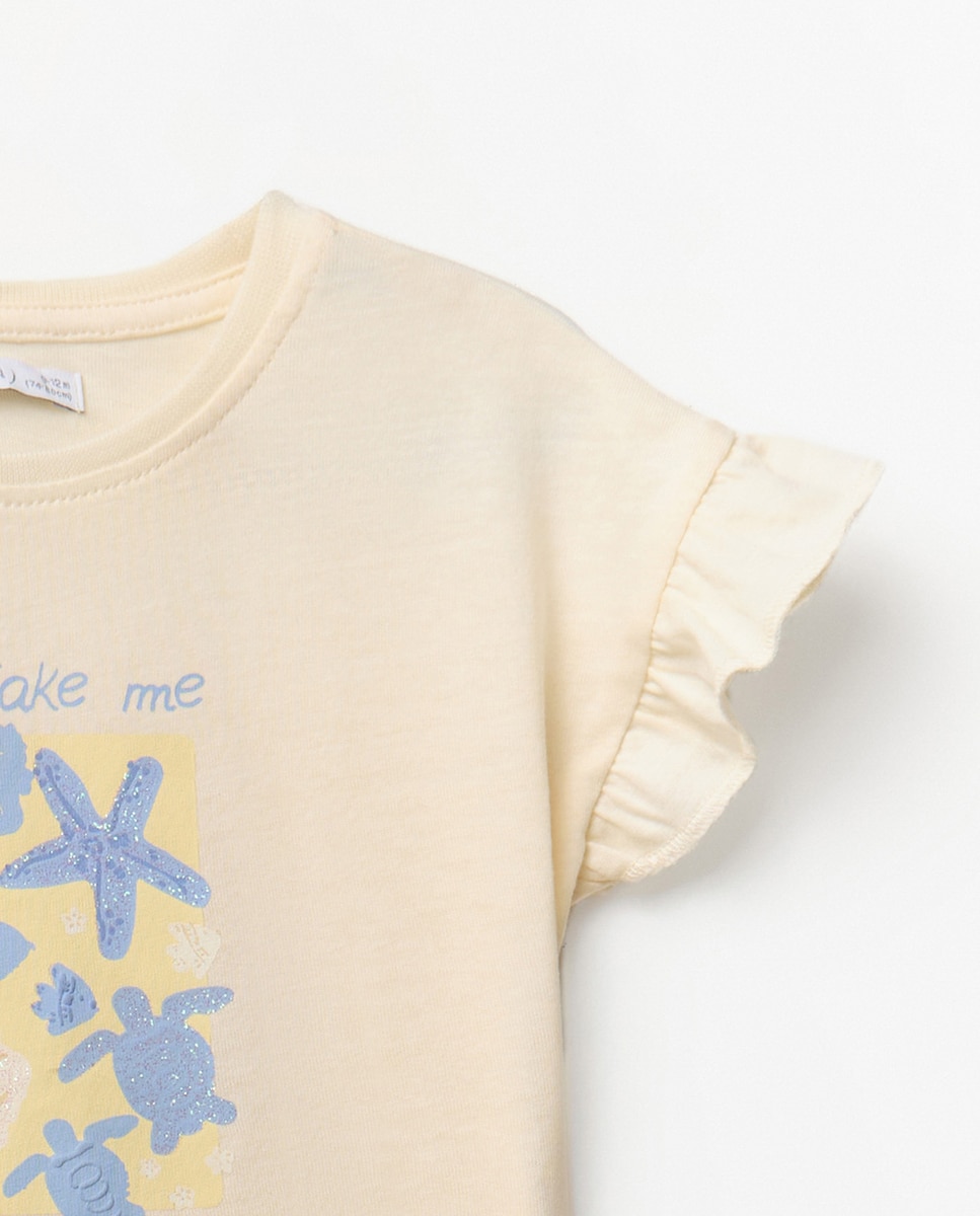 T-shirt com Fundo Marinho Amarelo-claro-3
