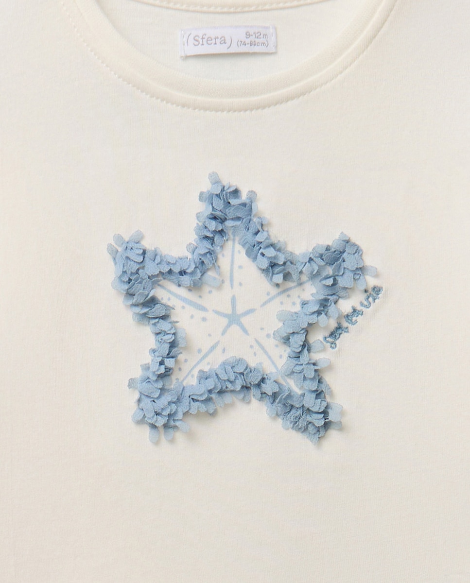 T-shirt com Estrela-do-Mar Branco-marfim-2