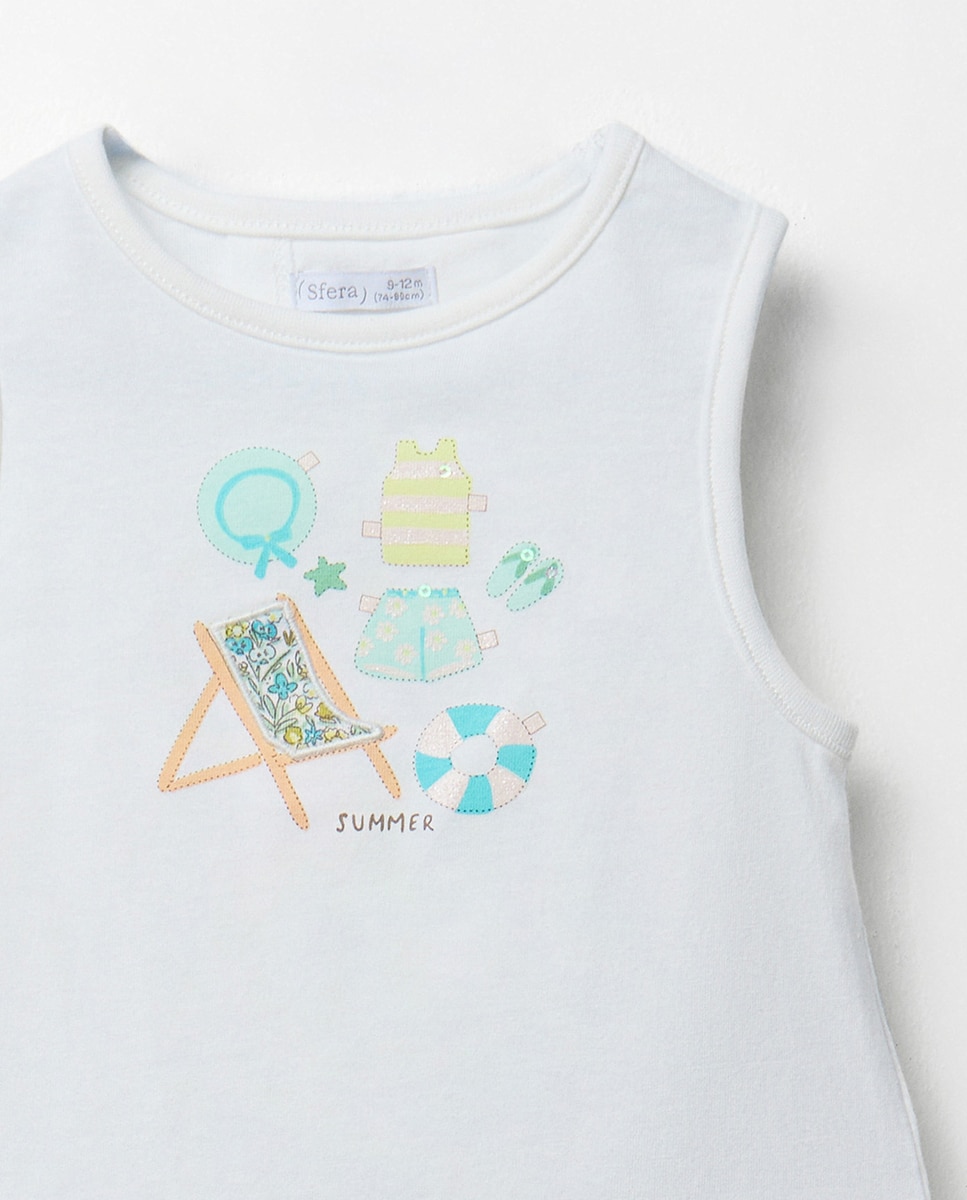 T-shirt com Motivos de Praia Branco-2