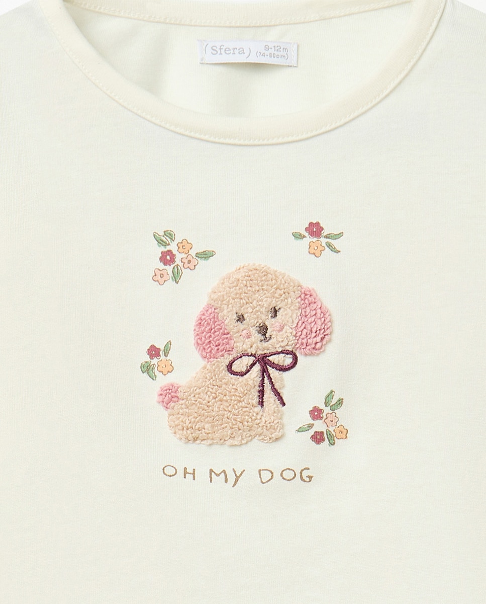 T-shirt com Cão e Toalha 120 Cru-2