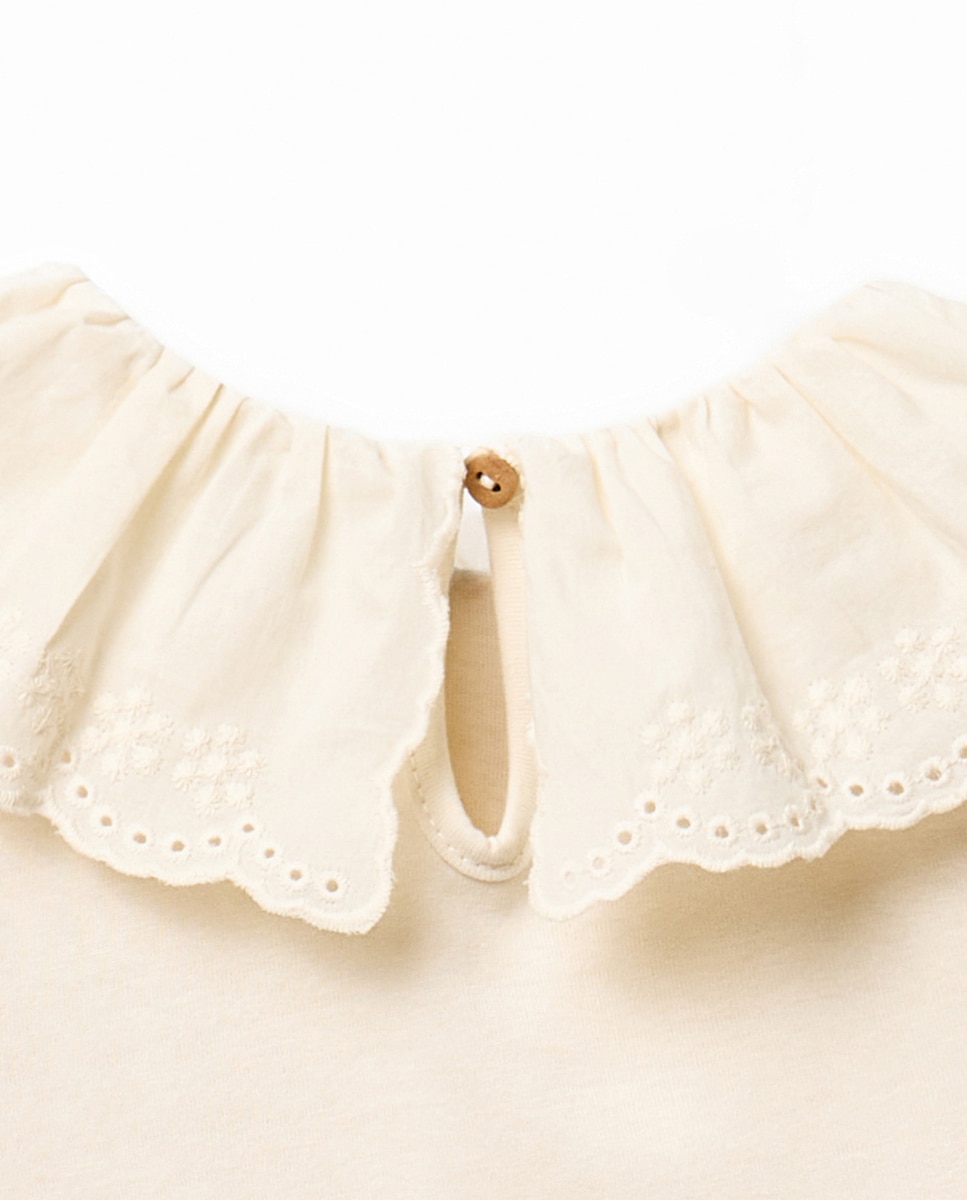 T-shirt de Falso Liso com Gola Branco-3