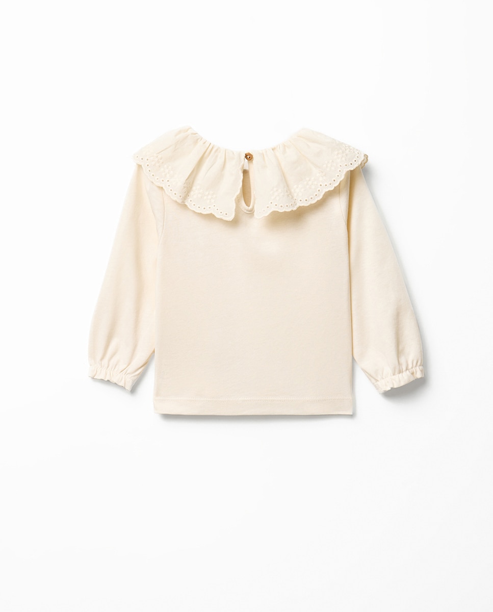 T-shirt de Falso Liso com Gola Branco-4