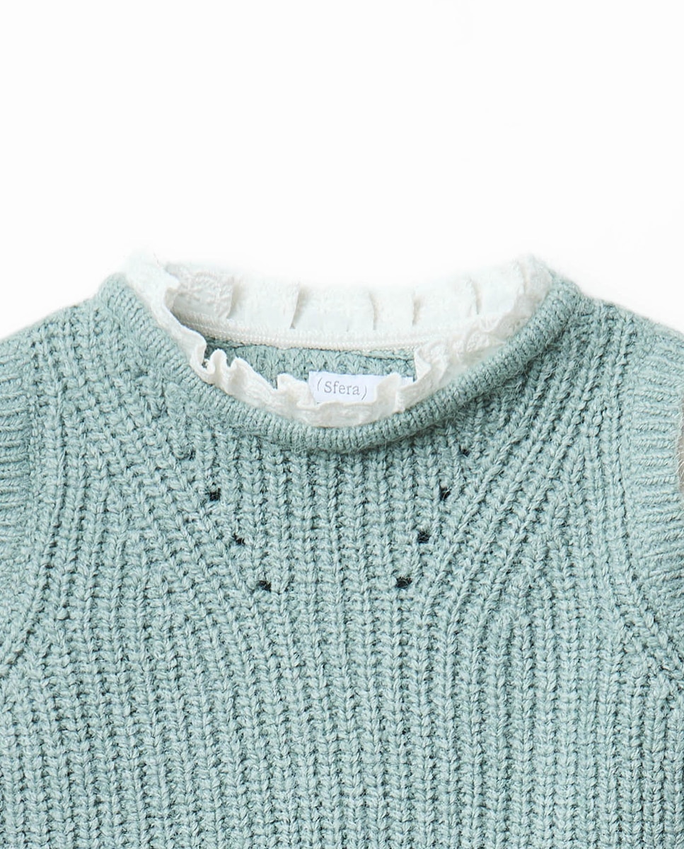 Colete de Tricot Combinado Sfera 582 Verde Água-2