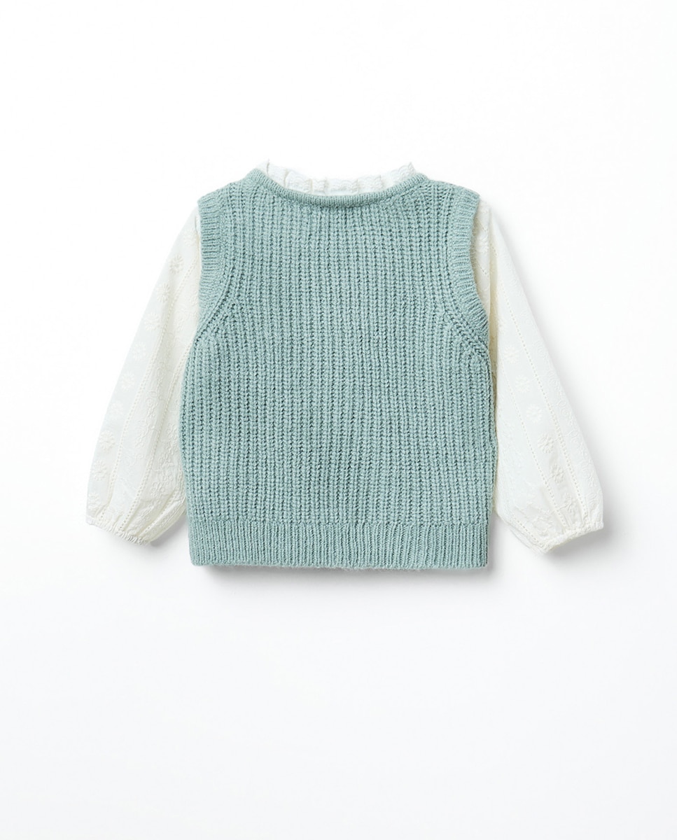 Colete de Tricot Combinado Sfera 582 Verde Água-3