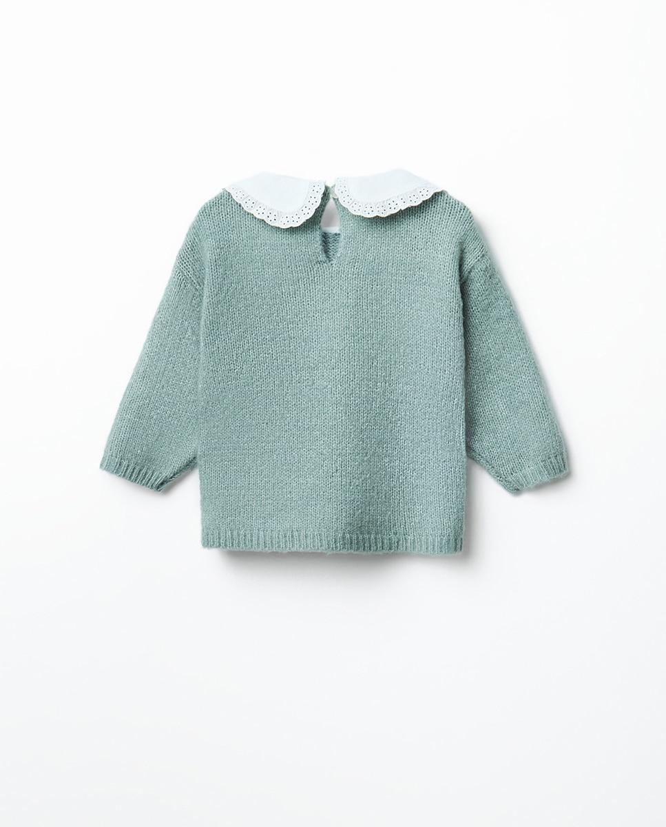 Camisola de Malha com Gola Bordada Sfera Verde-3