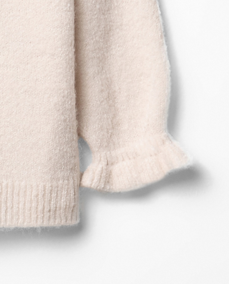 Camisola de Malha Básica Bouclet com Intársia 120 Cru-3