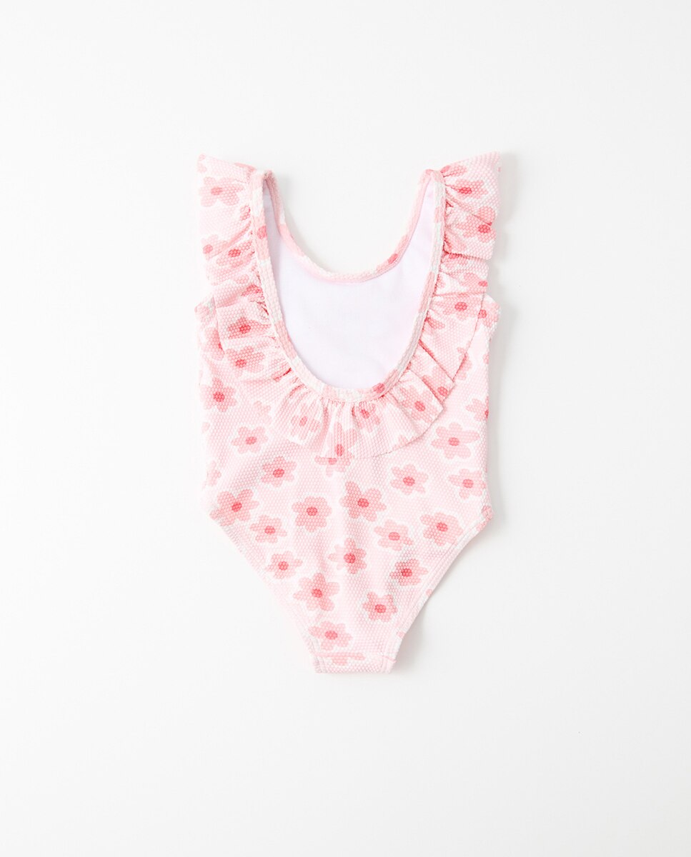 Fato de Banho com Estampado Floral Rosa-3