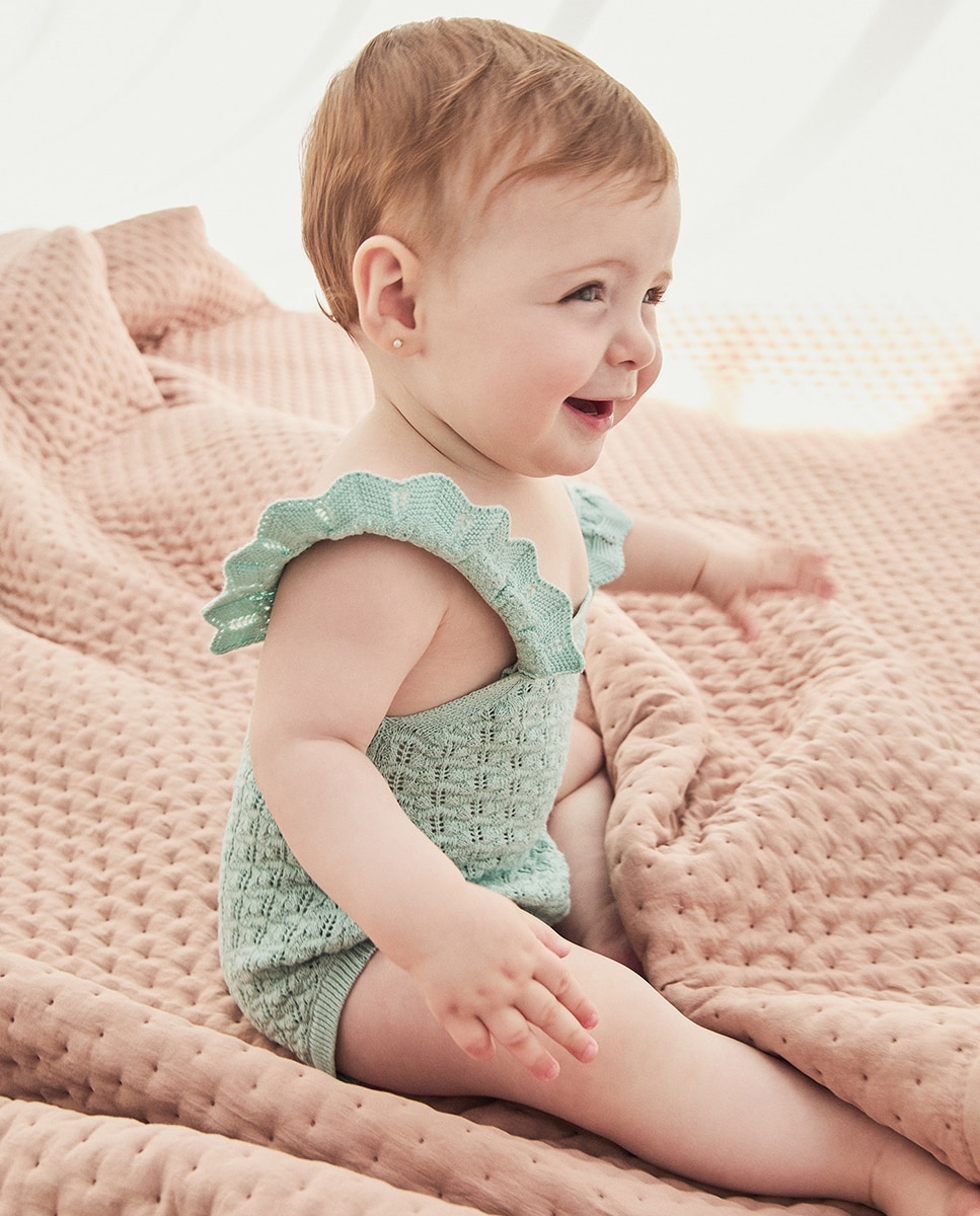 Babygrow de Tricot com Malha Aberta Sfera Turquesa-3