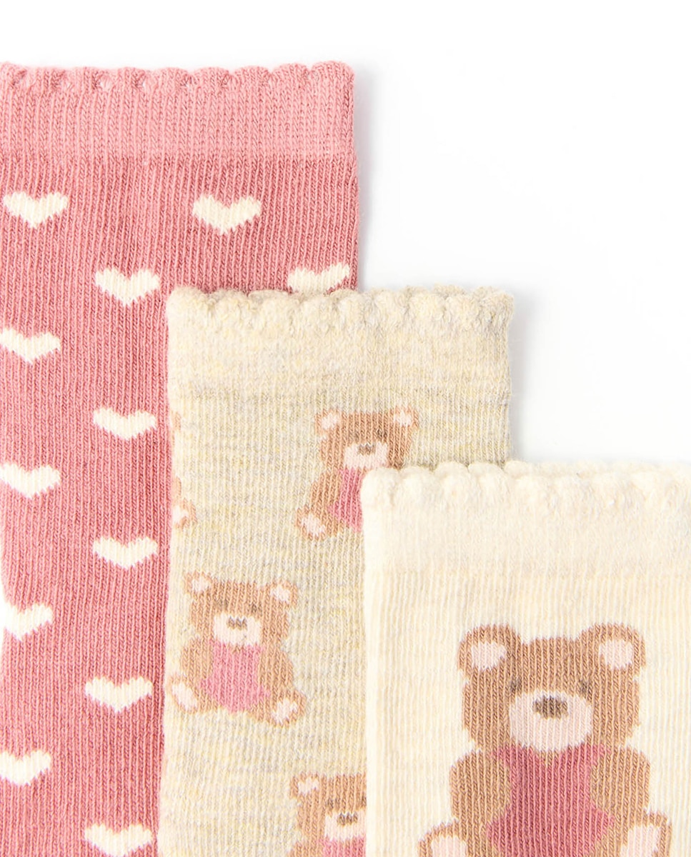 Pack de 3 Pares de Meias Ursinho Rosa-claro-2