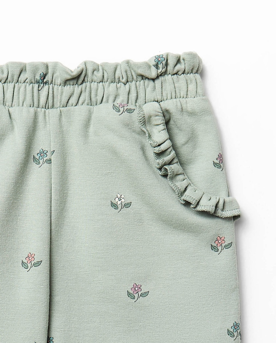 Calças com Estampado Floral Sfera Verde-2