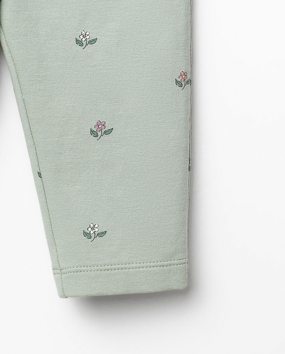 Calças com Estampado Floral Sfera Verde-3