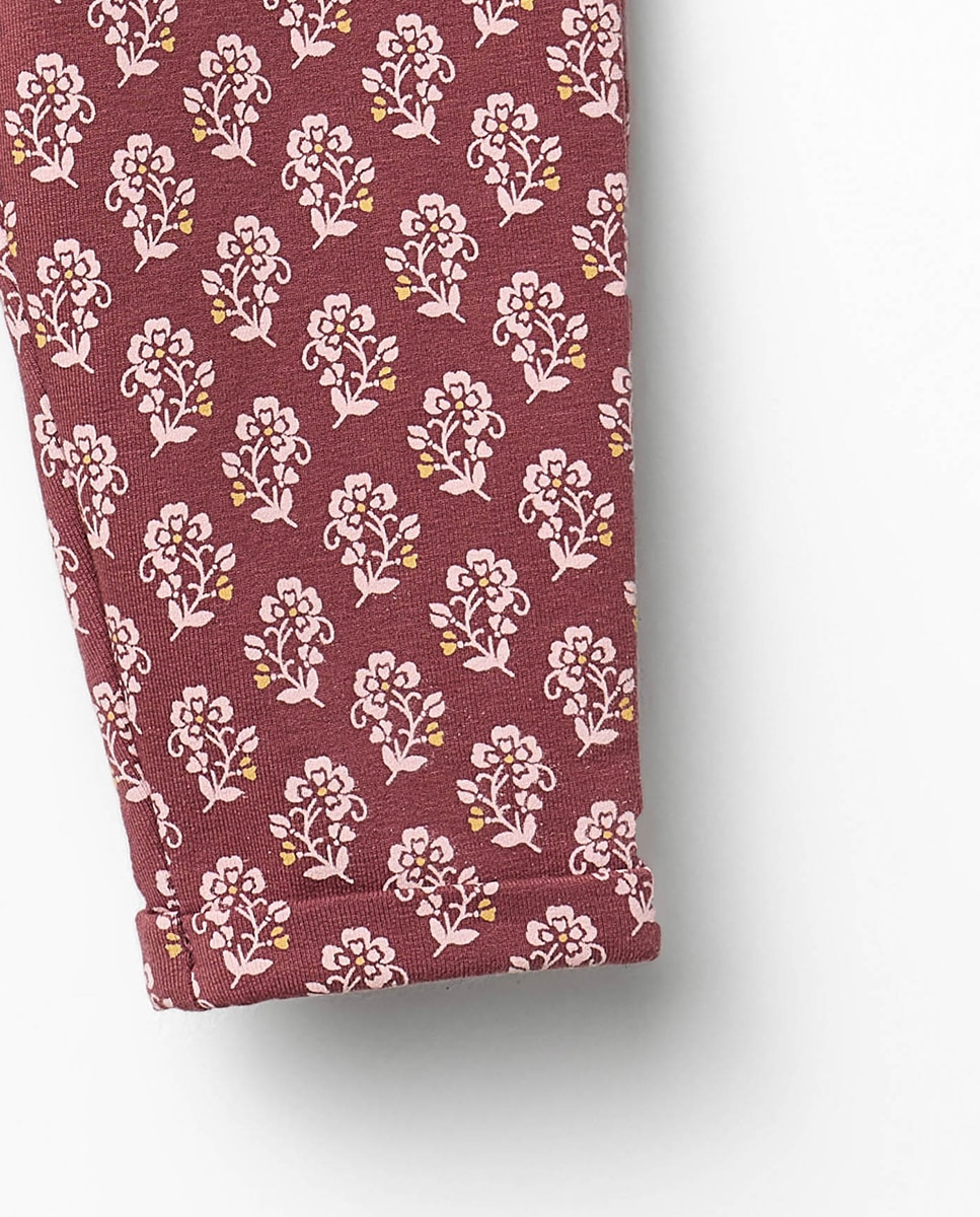 Calças com Estampado Floral Sfera Bordeaux-3