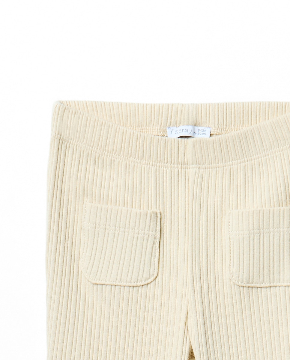 Leggings Caneladas Flare com Bolsos Sfera 130 Marfim-2