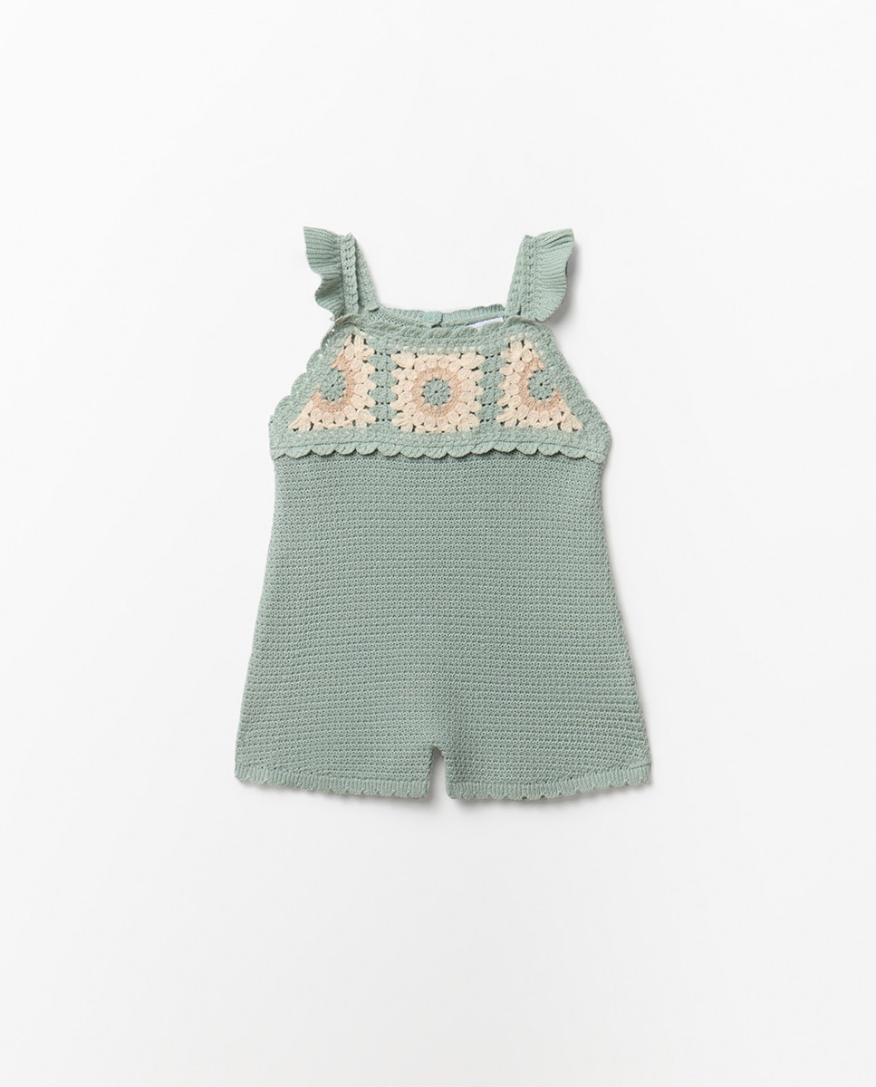 Macacão de Tricot com Peitilho Sfera Verde Pato-5