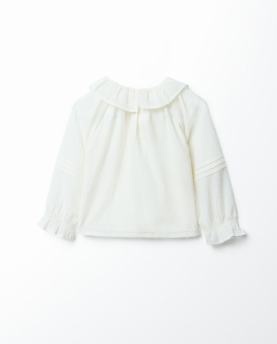 Blusa Dobby com Gola de Fitas Sfera 120 Cru-3