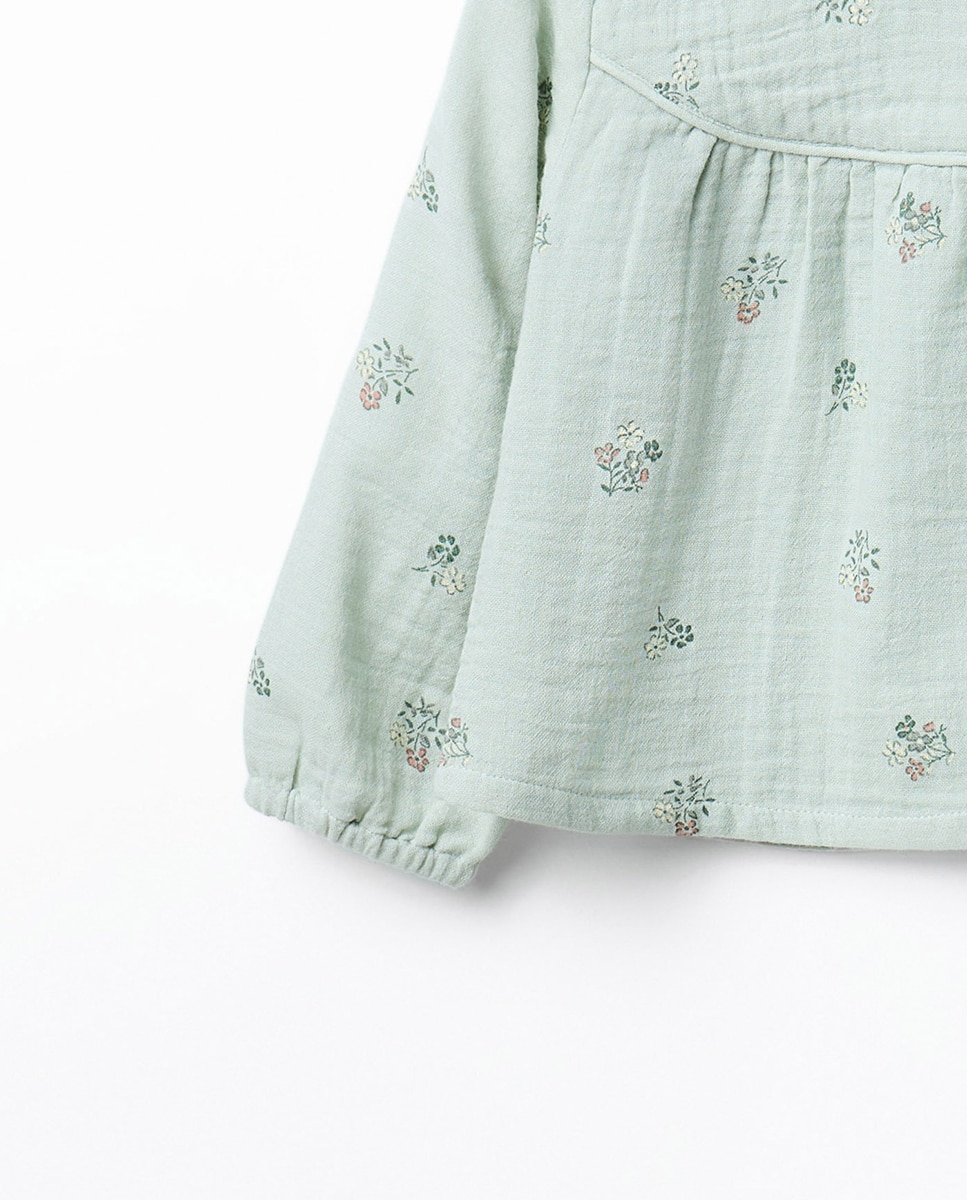 Blusa Ondulada com Estampado Floral Sfera 582 Verde Água-2