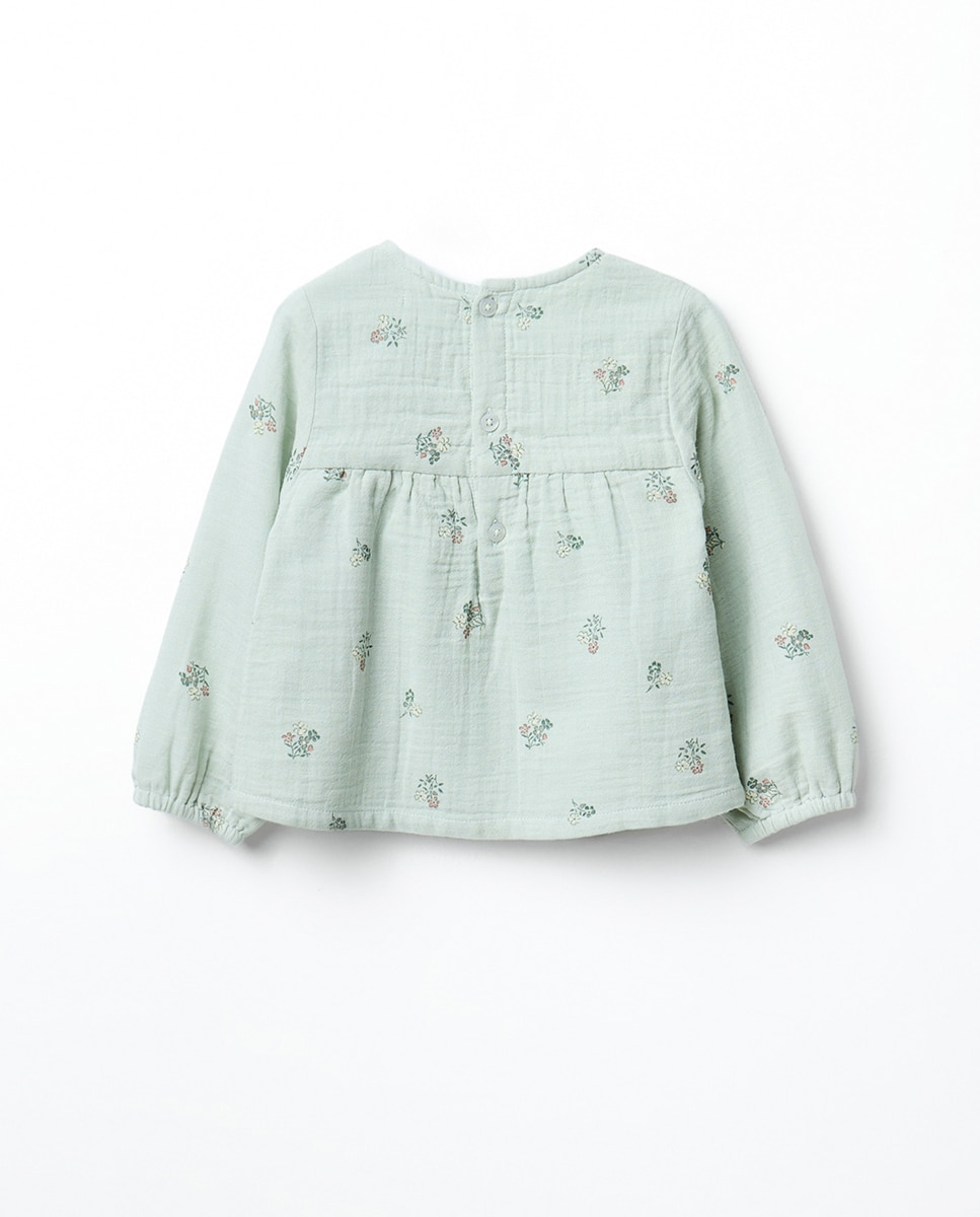Blusa Ondulada com Estampado Floral Sfera 582 Verde Água-3