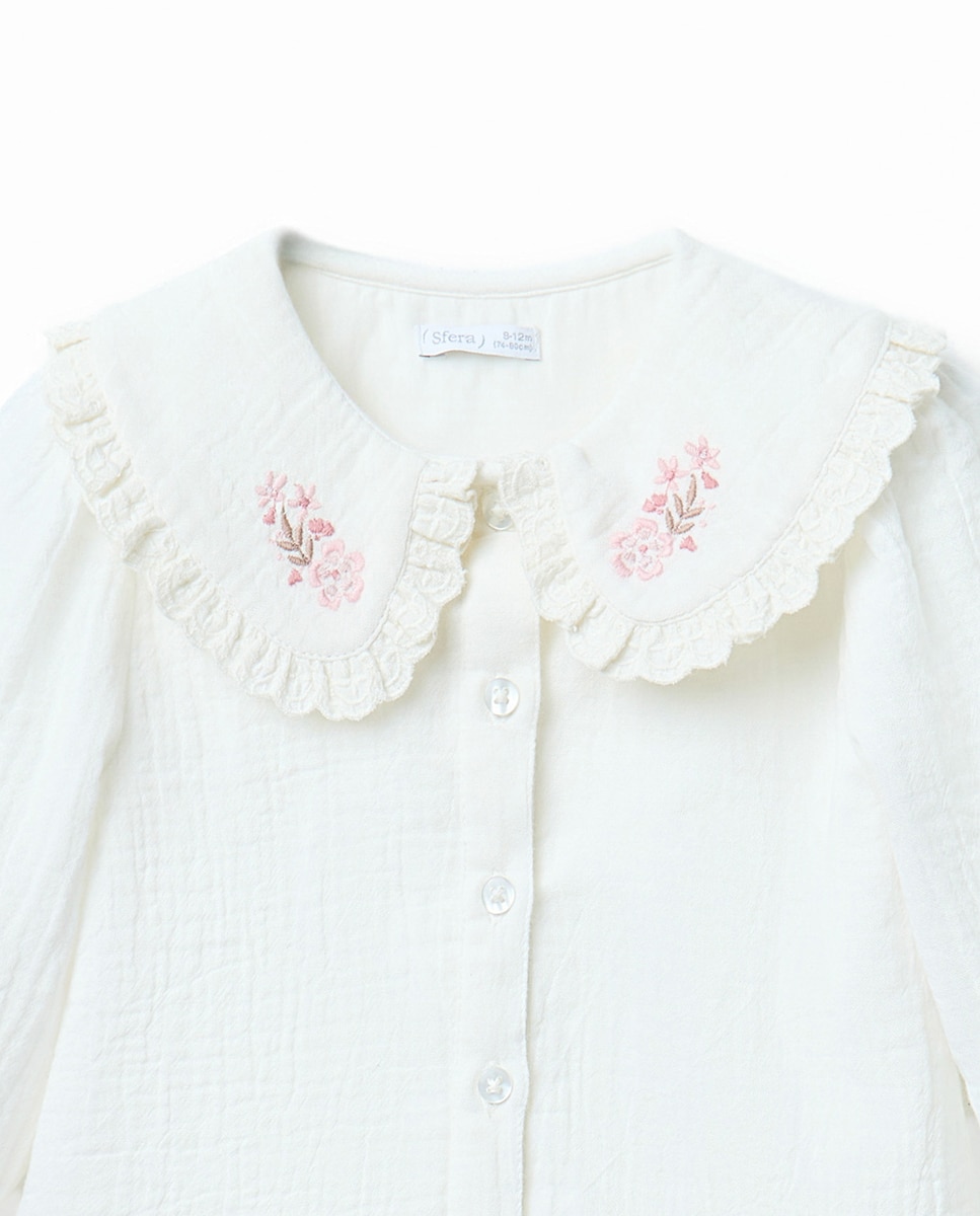 Blusa Ondulada com Gola Bebé Branco-marfim-2