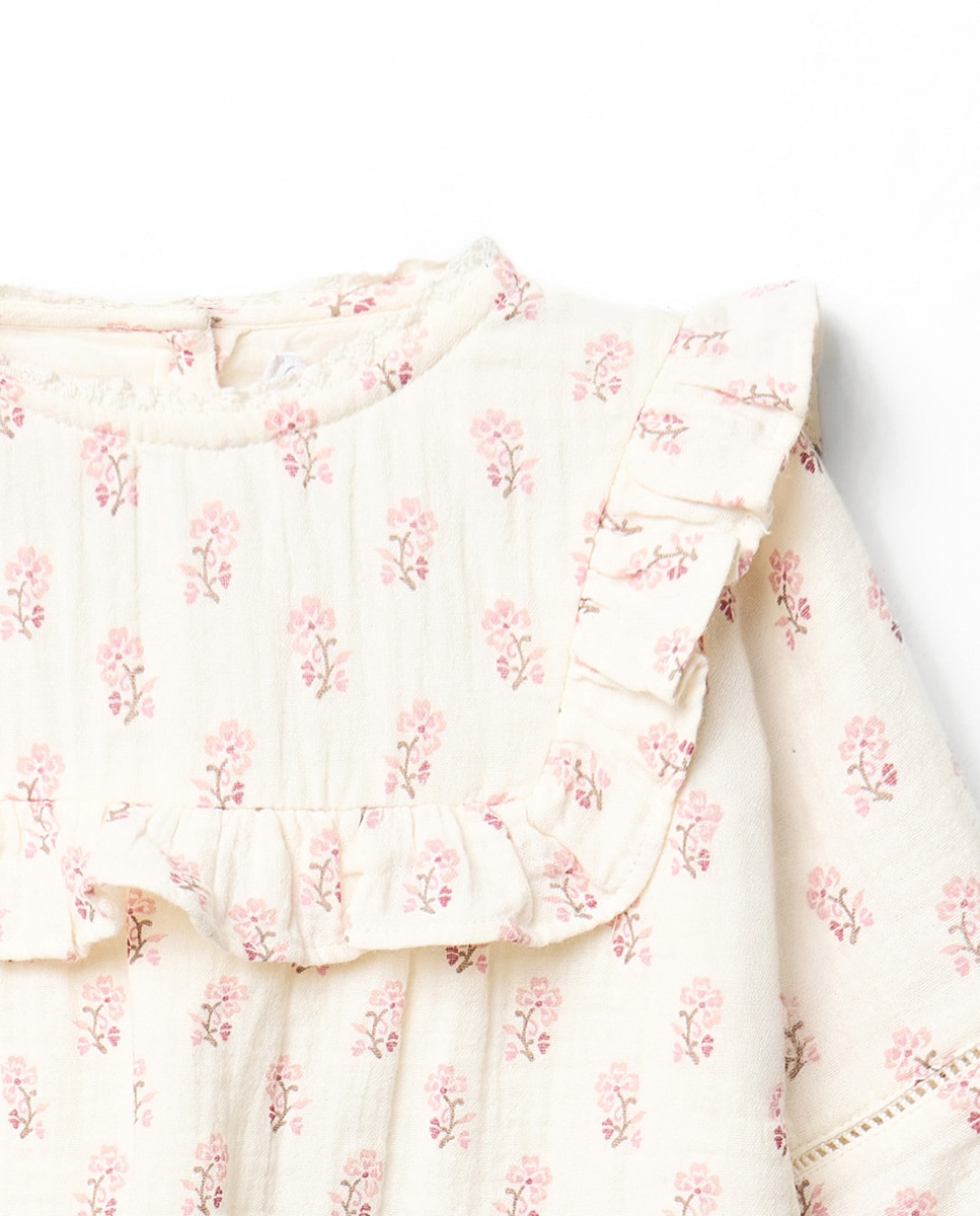 Blusa Ondulada com Estampado e Folho Branco-marfim-2