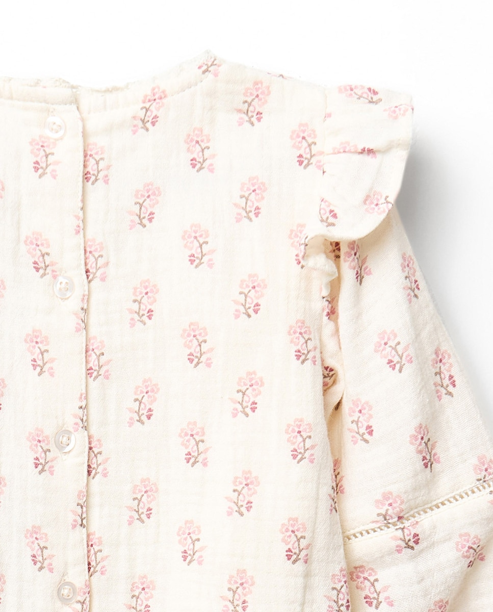 Blusa Ondulada com Estampado e Folho Branco-marfim-4