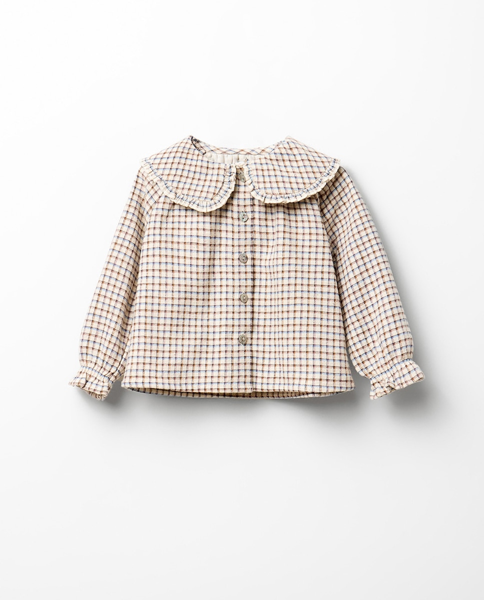 Imagen 0 de Blusa cuadros cuello Tostado