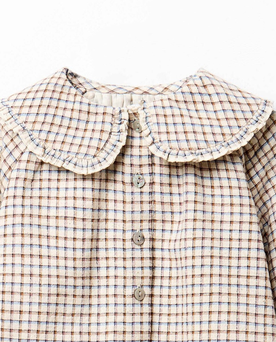 Blusa cuadros cuello - Sfera - Tostado Tostado-2