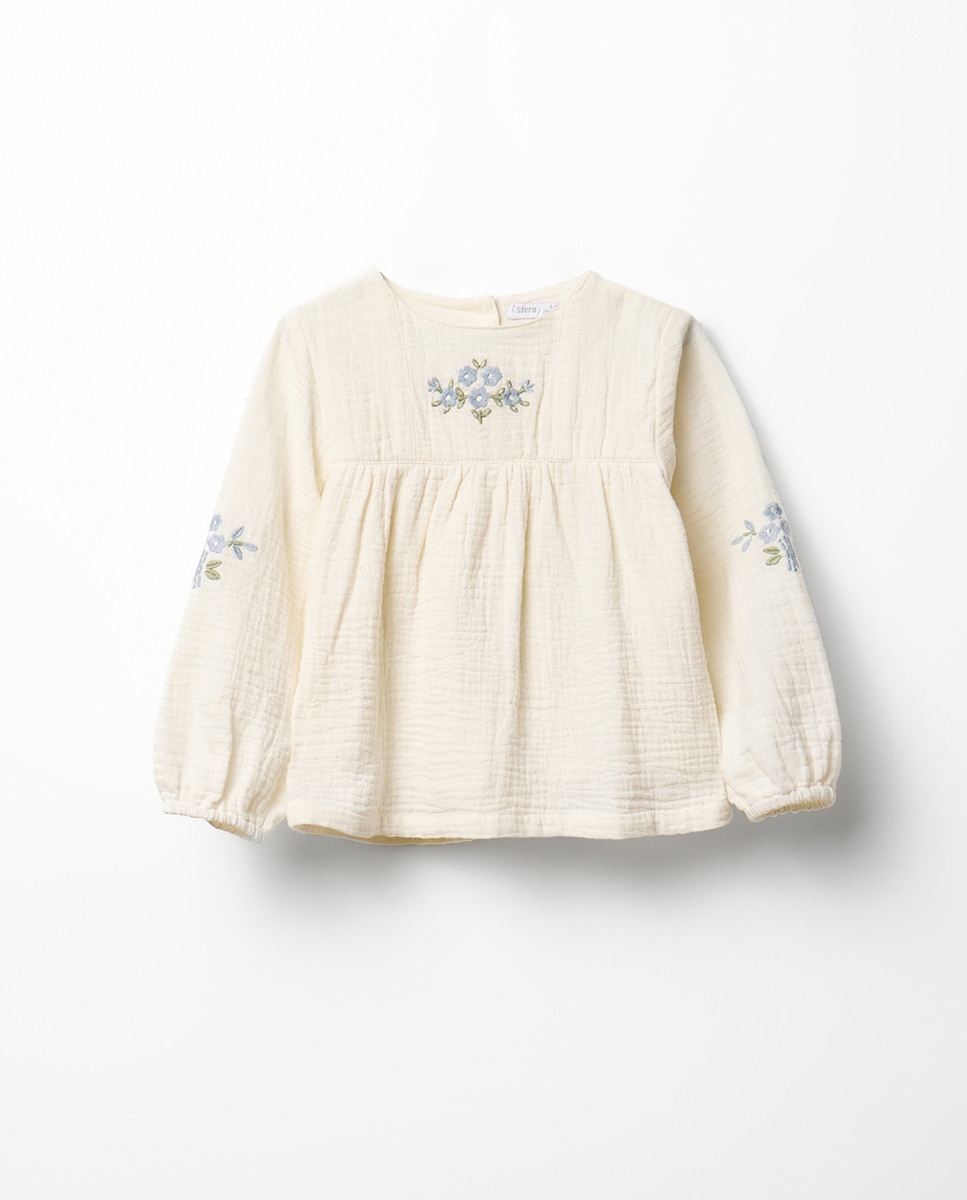 Blusa básico bambula bordado - Sfera - 120 Crudo 120 Crudo-1